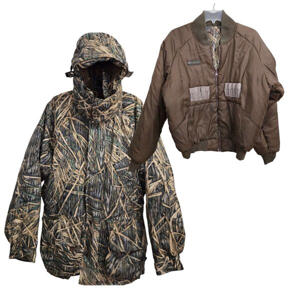 Columbia Mens M Camo Hunting Jacket Shadow Grass Mossy Oak + Liner Reversible - Picture 1 of 16